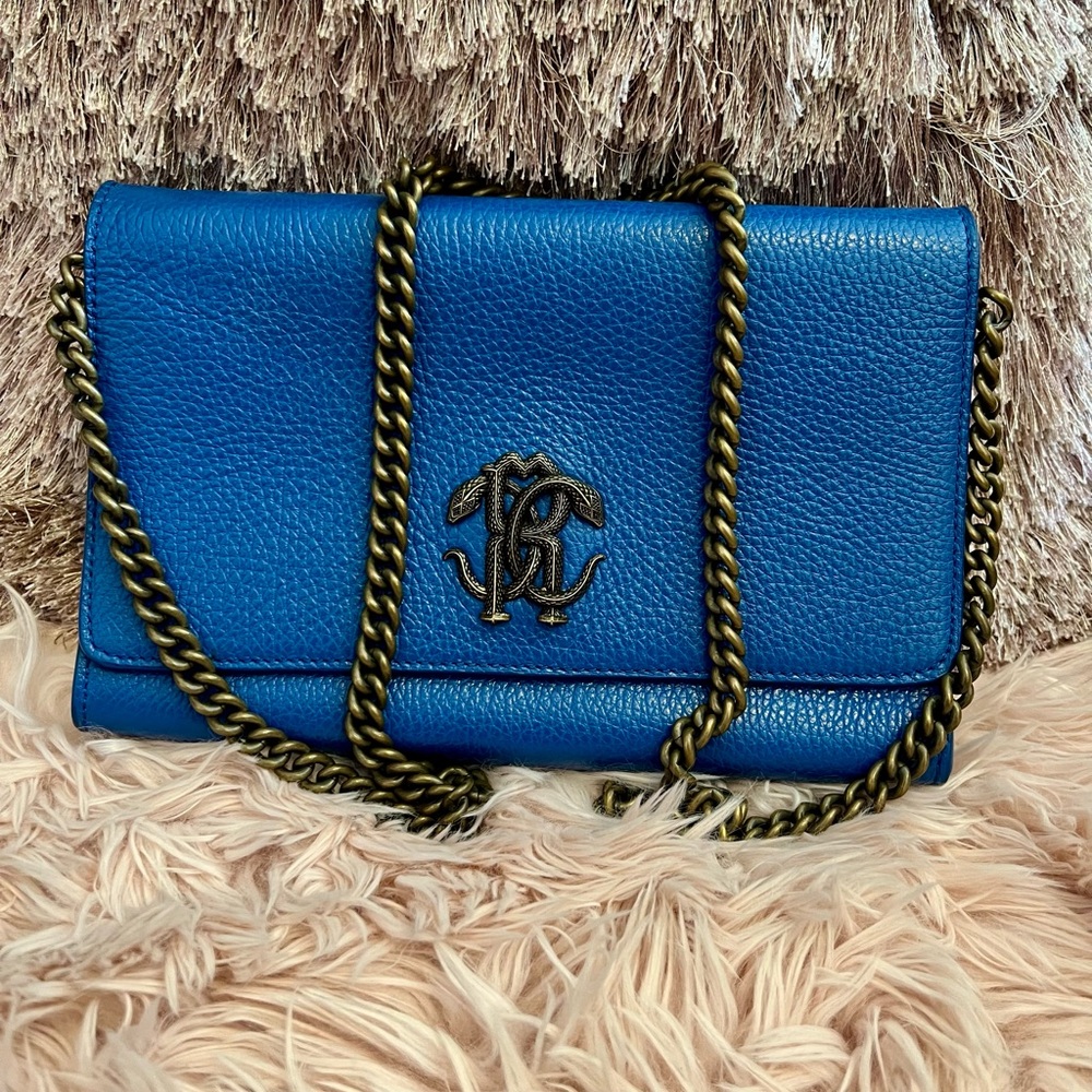 Roberto Cavalli Clutch Crossbody Leather Bag Blue *Sold Out*